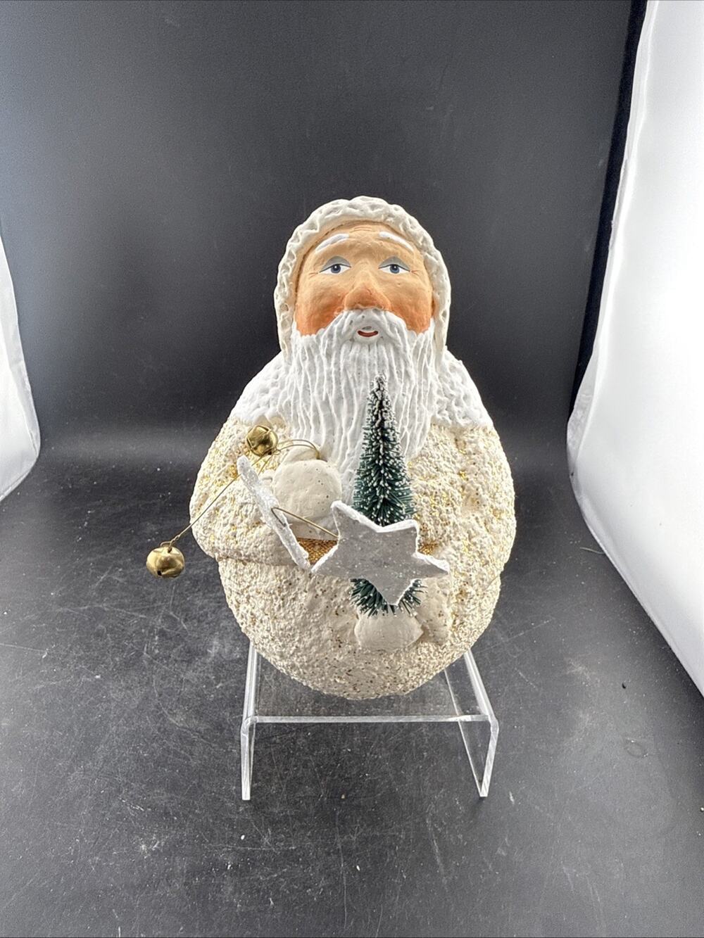 Dept 56 Father Frost Roly Poly Santa Claus Figurine Paper Mache Vintage White 6"